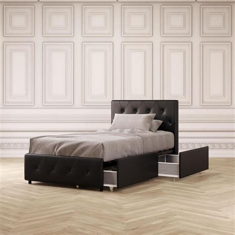 Dhp Dakota Upholstered Platform Bed With Storage Drawers Black Faux