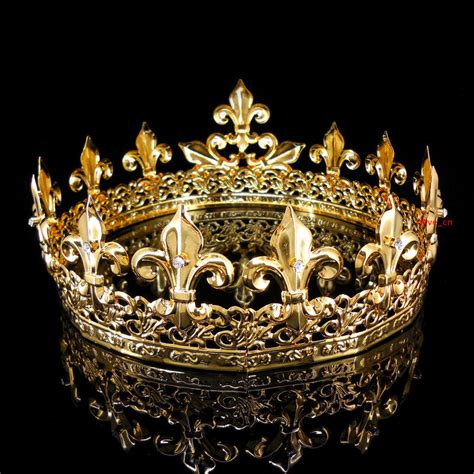 Mens Imperial Medieval Fleur De Lis Gold King Crown 85cm High 18cm