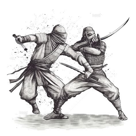 Premium Ai Image Two Ninjas Fighting With Swords In Ink Style