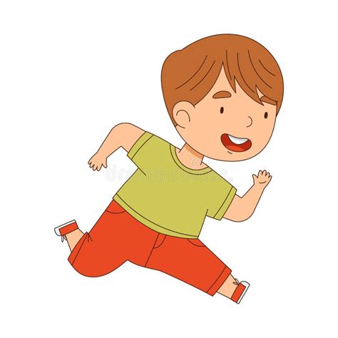 Cheerful Little Boy Running And Rushing At Full Speed Vector