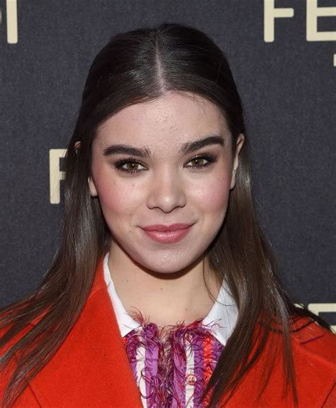 hailee steinfeld with lush lashes a half up do and bright pink cheeks and lips on february 13