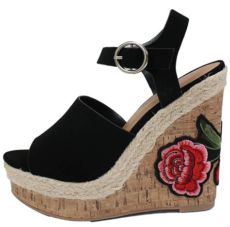 City Classified Womens Open Toe Patch Espadrille Cork Wedge Click