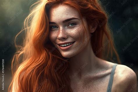 Sensual Redhead Young Woman With Lots Of Freckles On Her Skin