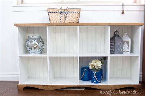 If you really need a crafting desk or table and you are working on a budget, this diy crafting table can be built for just $50. Farmhouse Console Table DIY from Cube Bookcase - Houseful ...