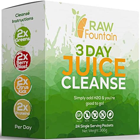 Raw Fountain 3 Day Juice Cleanse Detox 24 Powder Packets Travel And