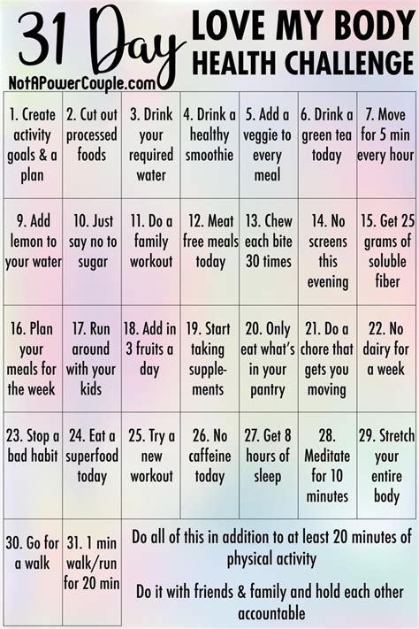 31 Day “love My Body” Health Challenge Health Challenge Positivity Challenge Self Care