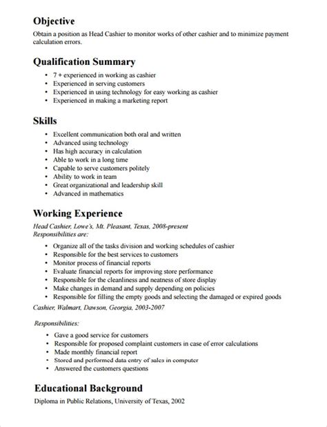 Cv templates for every career. FREE 9+ Cashier Resume Templates in PDF
