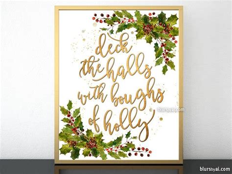 Deck The Halls Lyrics Printable Christmas Decor In Gold With Holly