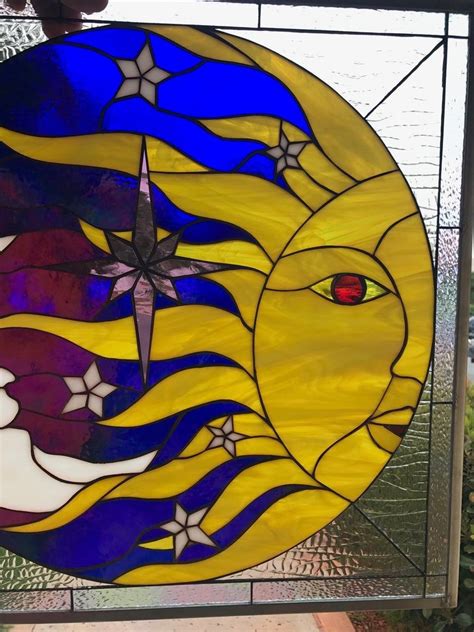 Stars Sun Moon Stained Glass Window Panel Hangings 4 Etsy Stained