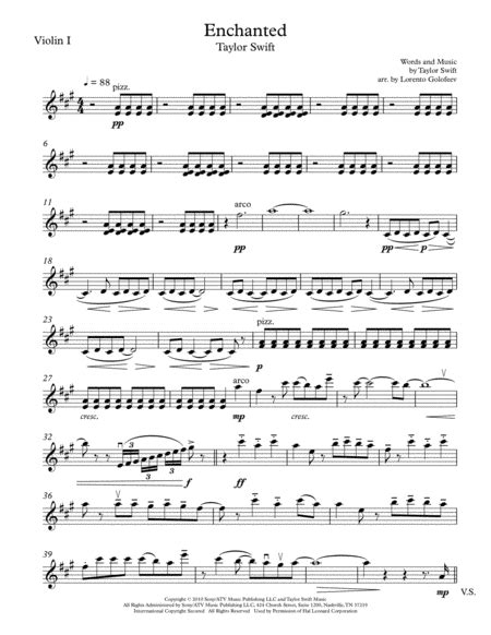 Enchanted Sheet Music Taylor Swift String Quartet