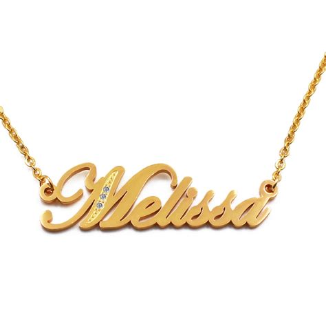 Name Necklace Melissa Gold Tone With Crystals Personalized Etsy