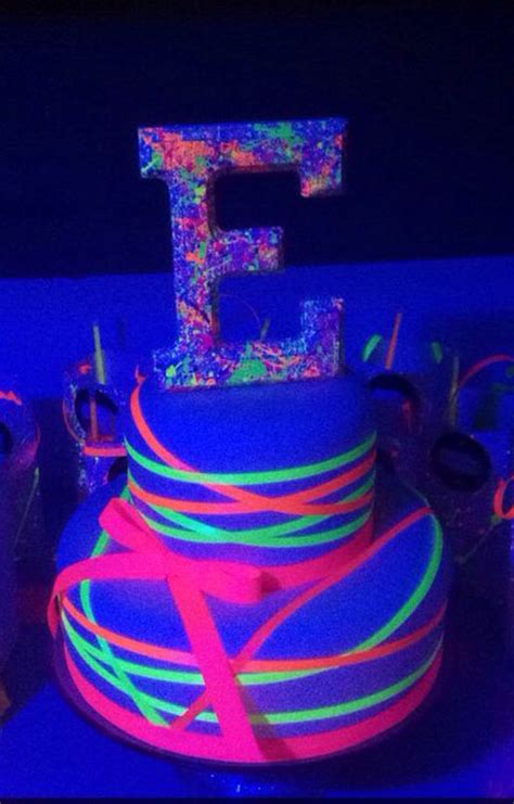 Neon Ribbon Wrapped Fondant Uv Cake Glow Birthday Party Party Cakes