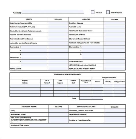 Free 14 Personal Financial Statement Forms In Pdf For Blank Personal