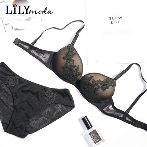 Lilymoda Sexy Luxury Floral Embroidery Women Bra Briefs Set Bra Panty