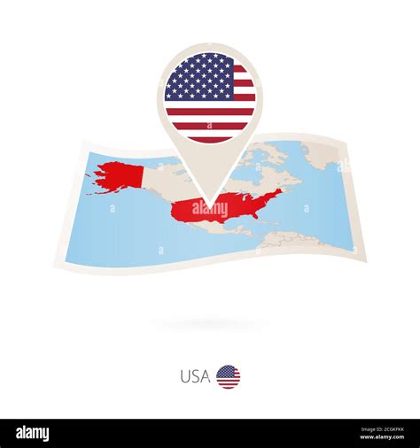 Folded Paper Map Of Usa With Flag Pin Of United States Of America