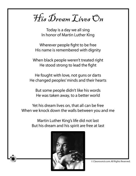 The Poem For Martin Luther Kings Life Is Shown In This Black And White
