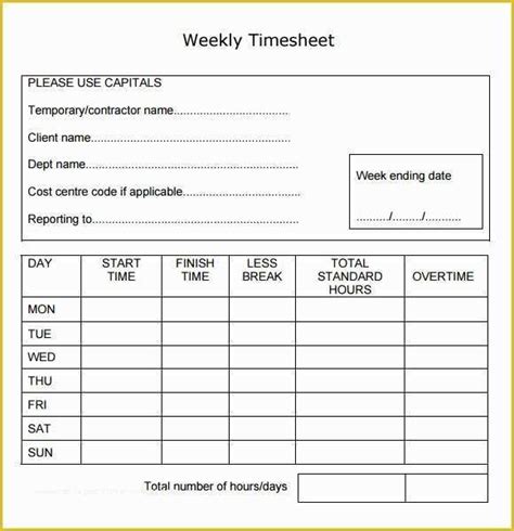 Simple Timesheet Template Free Of Weekly Timesheet Template 8 Free