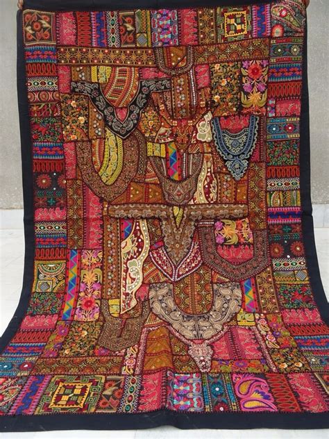 Vintage Tapestry Antique Indian Handmade Embroidered Patchwork Wall
