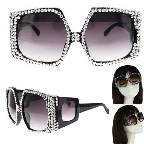 gly11559 bks statement oversized square frame crystal rhinestone jeweled sunglasses