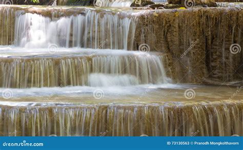 Tropical Multiple Layer Deep Forest Waterfalls In National Park Of