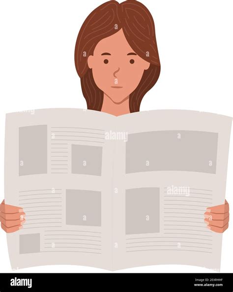 Young Woman Reading A Newspaper Vector Illustration Isolated On White Background Stock Vector