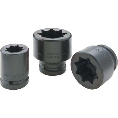 34 Drive 8 Point Standard Length Sockets Impact Industrial Finish