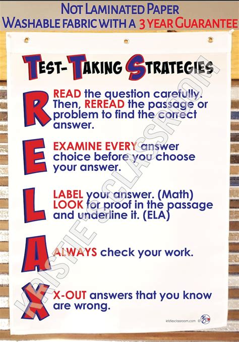 Test Taking Strategies Anchor Chart Printed On Fabric Durable Flag