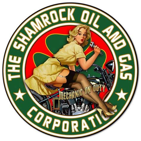 Shamrock Oil And Gas Pinup Girl Metal Sign 3 Sizes Usa Made Etsy