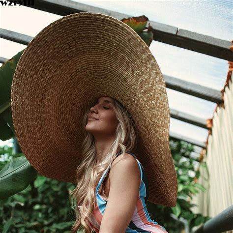 Free Shipping Handcrafted Extra Large Wheat Straw Hat Floppy Wide Brim