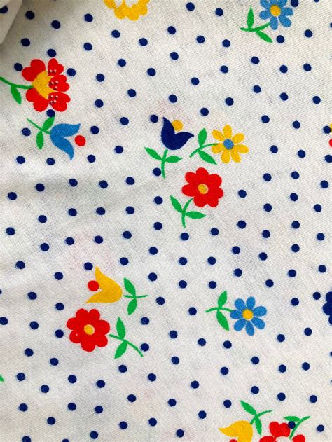 vintage floral polka dot fabric in primary colors etsy
