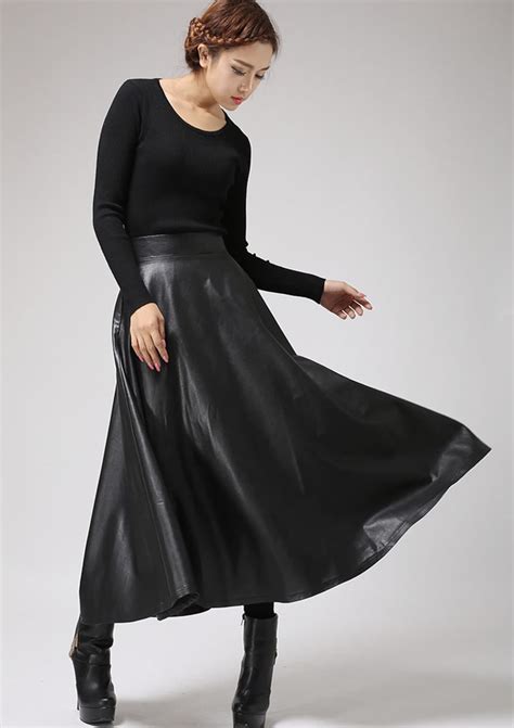 black faux leather skirt classic style maxi skirt women pu etsy