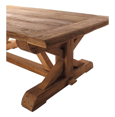 This reclaimed wood coffee table with a porcelain tile slab is super versatile, economical and looks great. Regis Solid Reclaimed Elm Wood Trestle Based Coffee Table ...