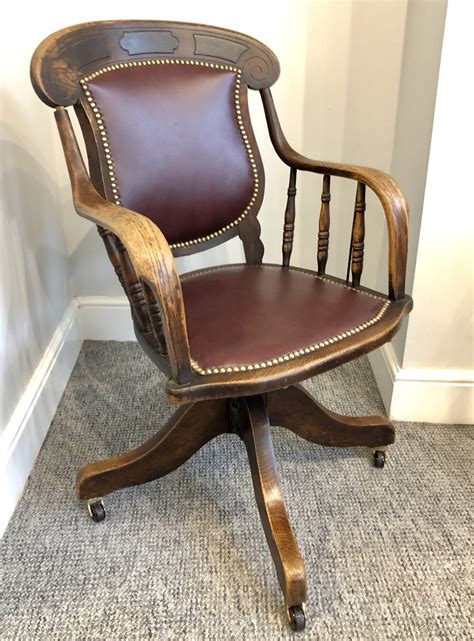 Antique Oak Swivel Office Desk Chair 681113 Uk