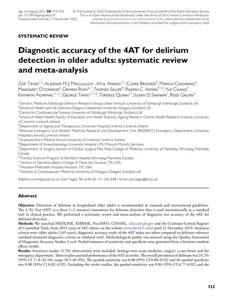 Pdf Diagnostic Accuracy Of The 4at For Delirium Detection In Older Adults Systematic Review