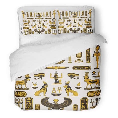 3 Piece Bedding Set Egypt Ancient Egyptian Symbols Pharaoh Pyramid Horus Falcon Eye Duvet Cover