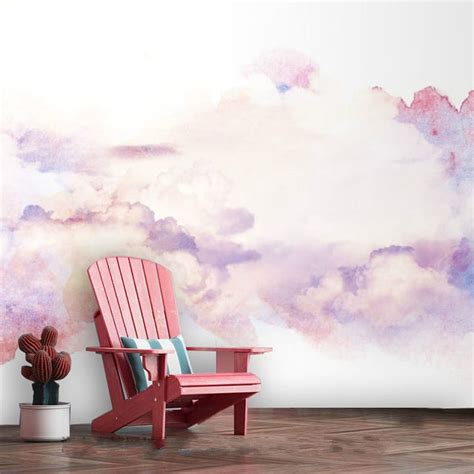 Pink Theme Colorful Clouds Nursery Wallpaper Wall Mural Etsy