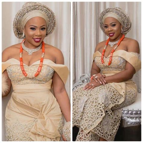 Igbo Bride In Off Shoulder Traditional Wedding Attire With Headtie