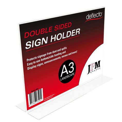 deflecto sign menu holder landscape double sided a3 clear winc