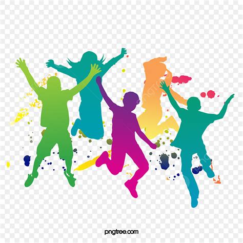 Crowd Dancing Silhouette Vector Png Colorful Crowd Dancing Portrait