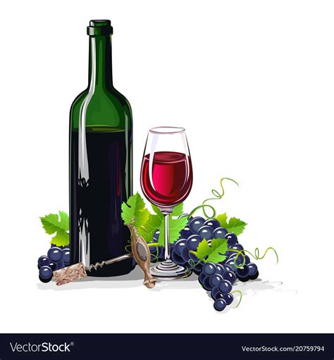 Bottle Of Wine With Bunches Of Grapes Royalty Free Vector