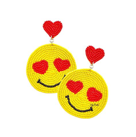 New Heart Eyes Emoji Earring Smiley Face Seed Bead Earring Etsy