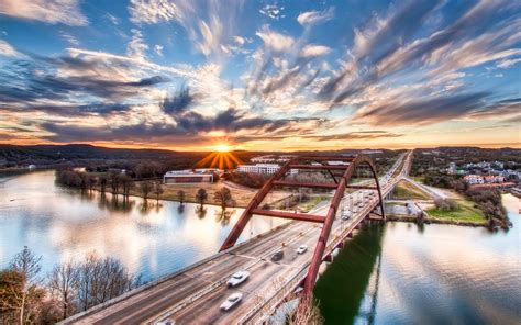 Hdr Sunset Bridge Texas River Cityscape Wallpaper And Background