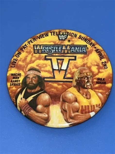 Vintage Wwf Button Wwf Wrestlemania V Promo Pinback Button Wwf Ppv