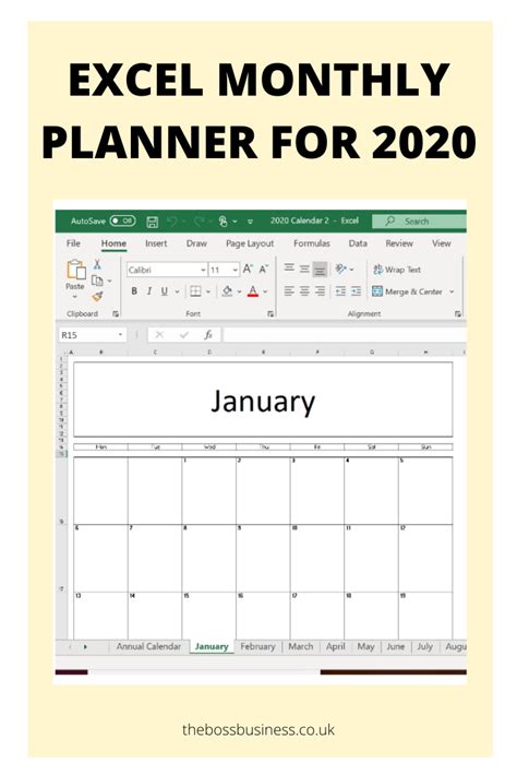 Excel 2020 Calendar 2 The Boss Business In 2020 Monthly Planner