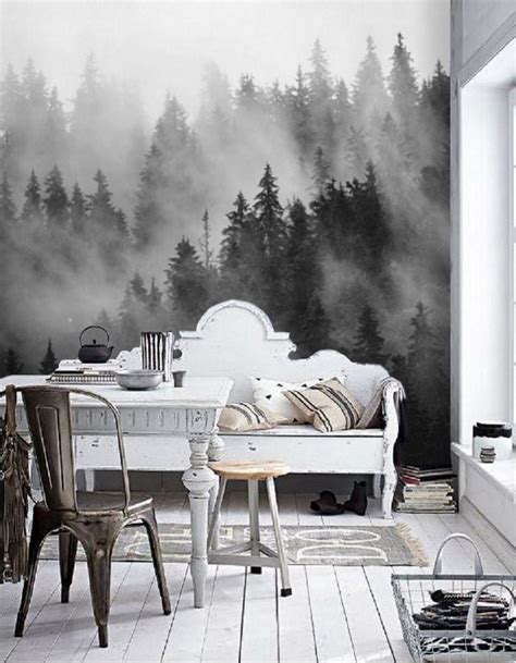 Black And White Forest Wallpaper Mural Peel And Stick Remove Etsy