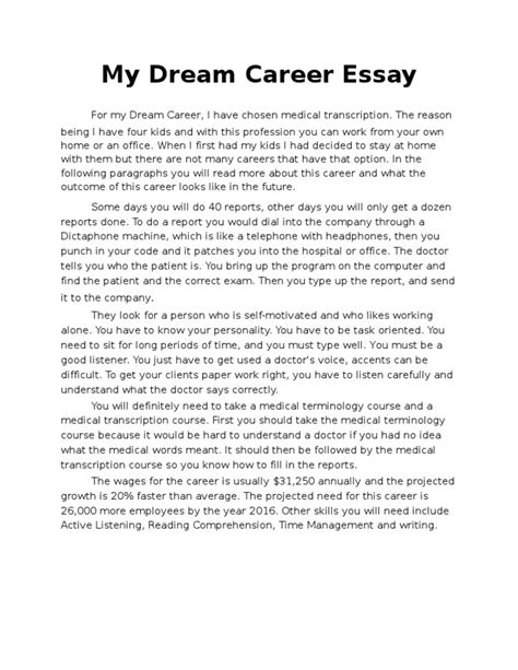 My Dream Career Essay