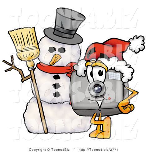 Illustration Of A Cartoon Camera Mascot With A Snowman On Christmas By