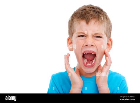 Frustrated Kid Studio Portrait And Shouting With Anger Facial