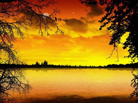Nature Lake Water Orange Sunset Twilight Reflection Wallpaper Hd