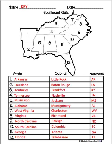 Southeast States And Capitals Quiz Printable Portal Tutorials